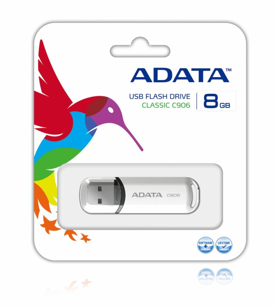Memoria USB Adata C906, 8GB, USB 2.0, Blanco