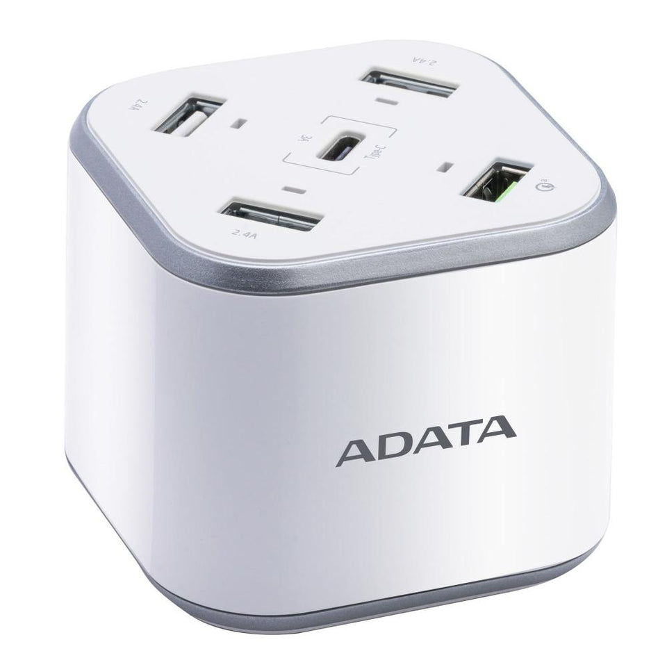 Adata Cargador de Pared Smart HUB Múltiple, 12V, 5 Puertos USB 2.0, Plata/Blanco