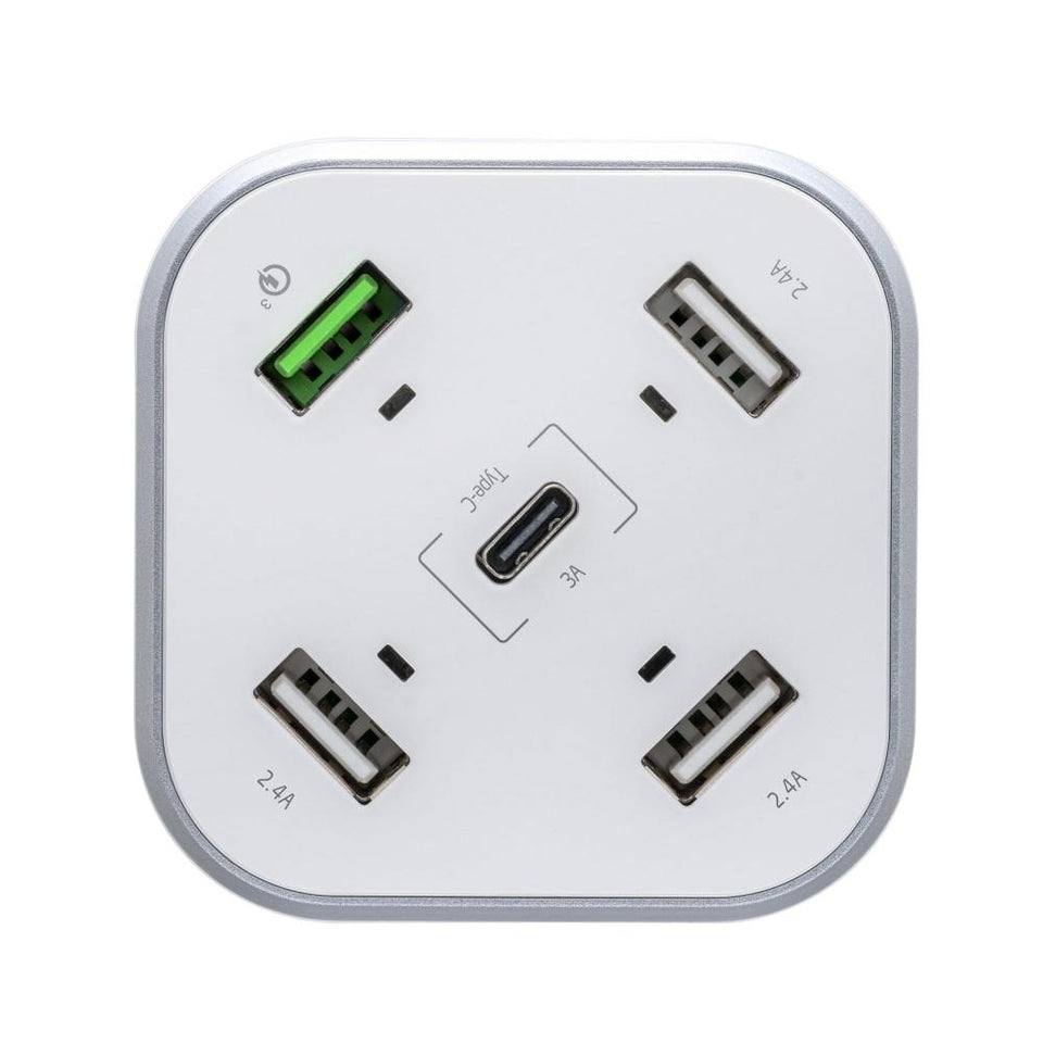 Adata Cargador de Pared Smart HUB Múltiple, 12V, 5 Puertos USB 2.0, Plata/Blanco
