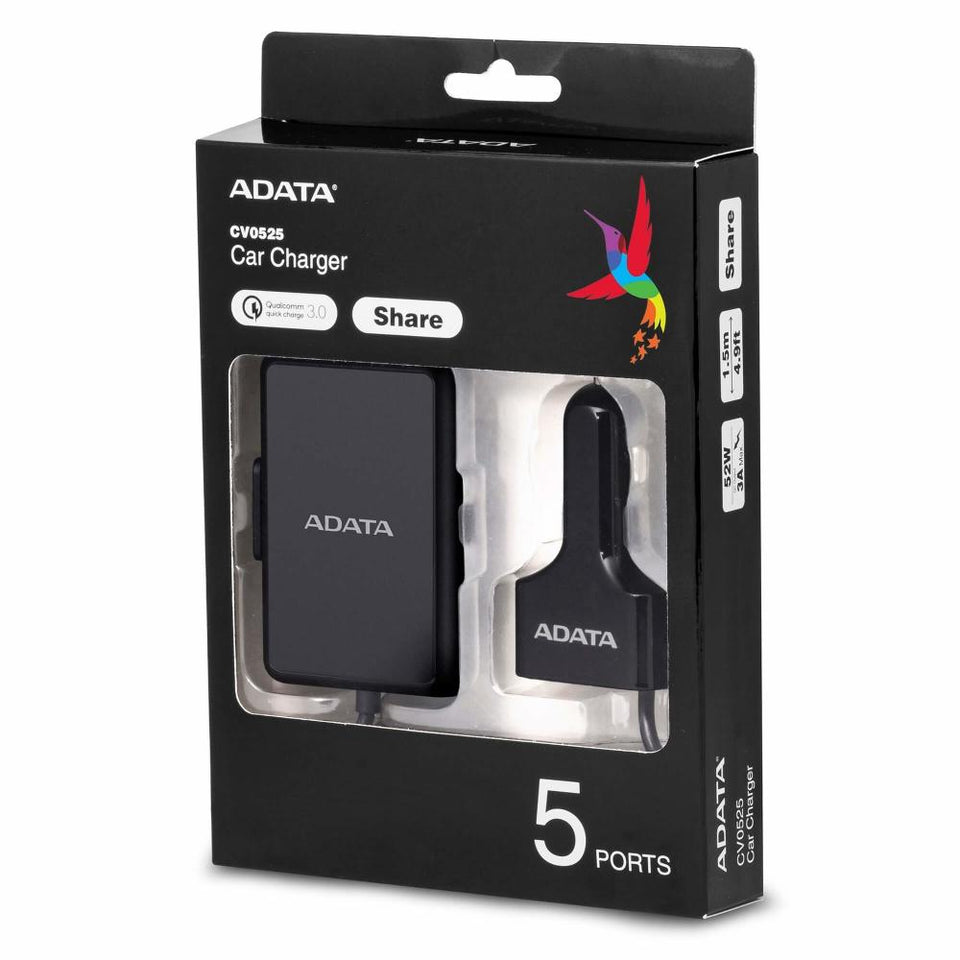 Adata Cargador para Auto CV0525, 4x USB 2.0, 1x USB 3.0, Negro
