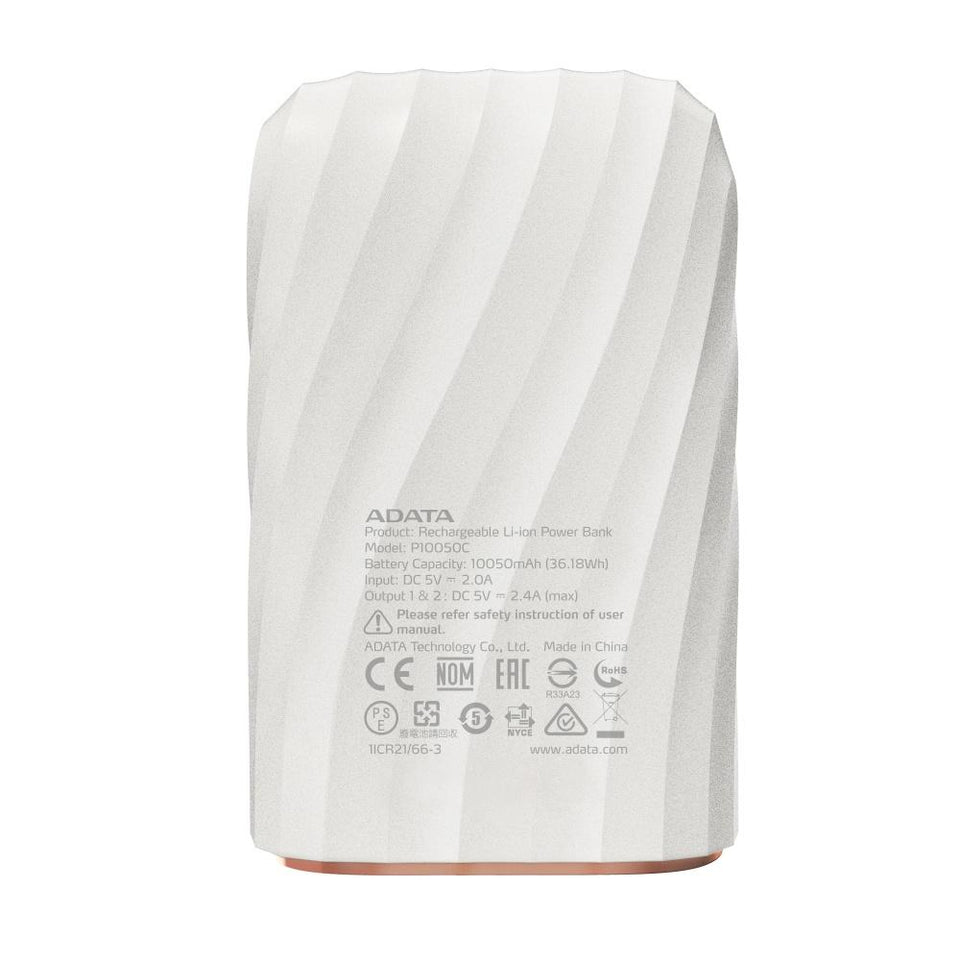 Cargador Portátil Adata Power Bank P10050C, 10050mAh, Blanco