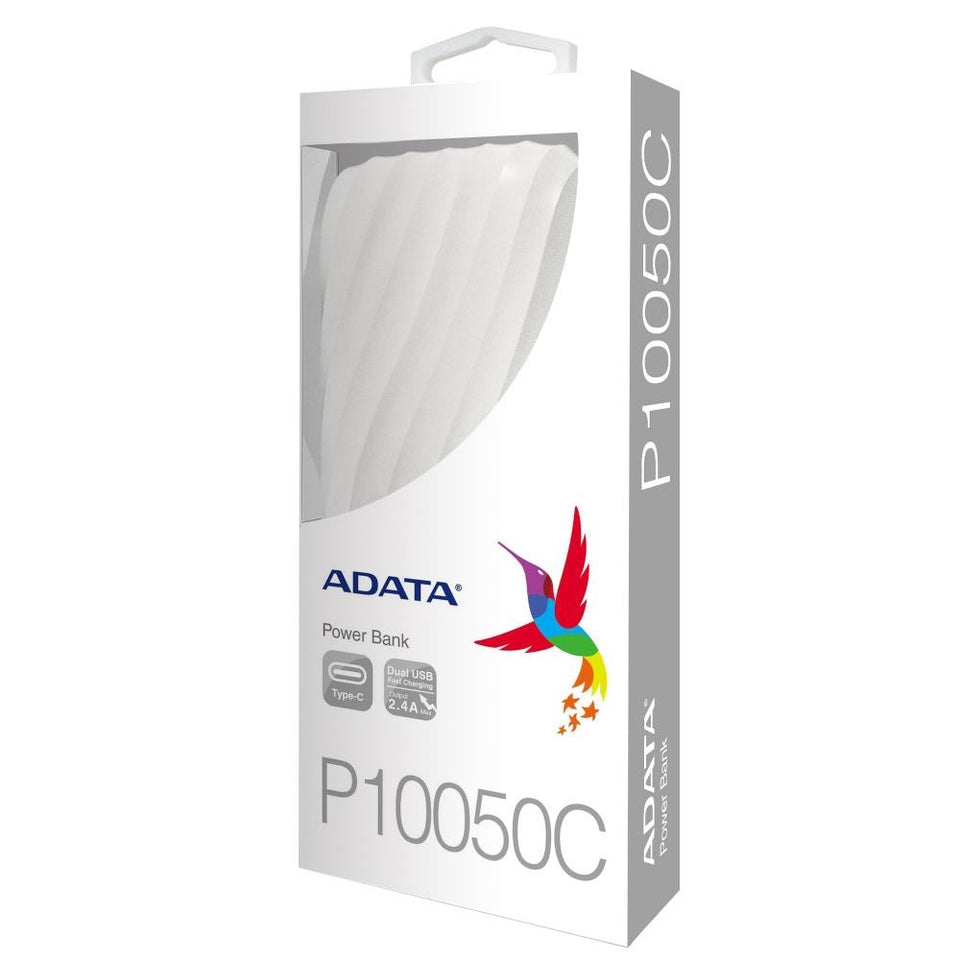 Cargador Portátil Adata Power Bank P10050C, 10050mAh, Blanco