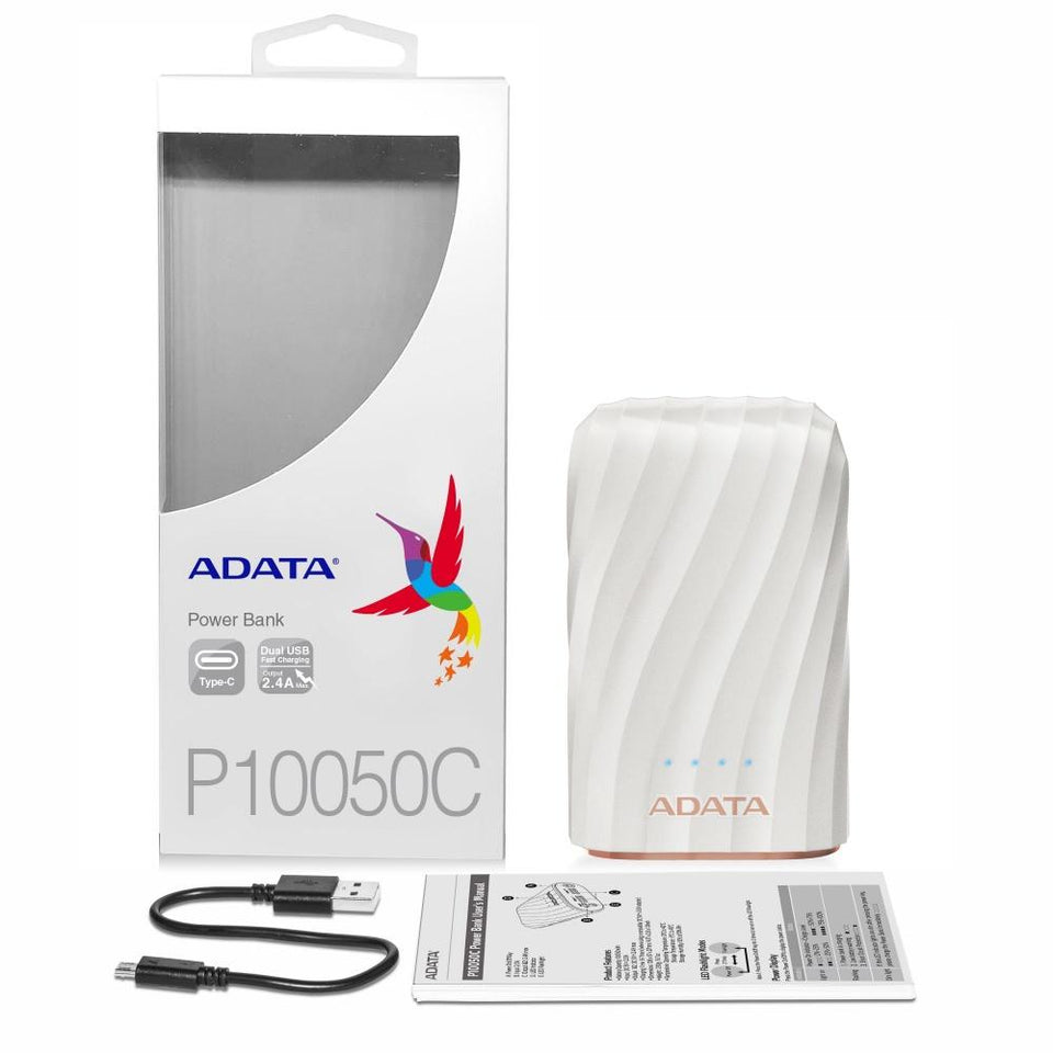 Cargador Portátil Adata Power Bank P10050C, 10050mAh, Blanco
