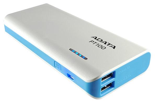 Cargador Portátil Adata PowerBank PT100, 10.000mAh, Blanco/Azul