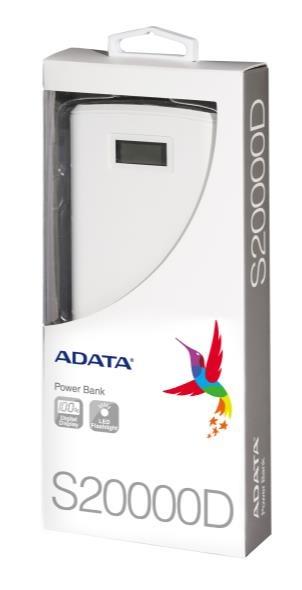Cargador Portátil Adata Power Bank S20000D, 20.000mAh, Blanco