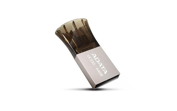 Memoria USB Adata UC330 OTG, 64GB, USB 2.0, Negro/Plata
