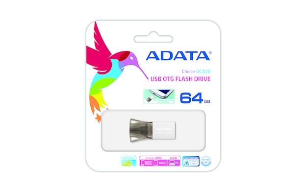 Memoria USB Adata UC330 OTG, 64GB, USB 2.0, Negro/Plata