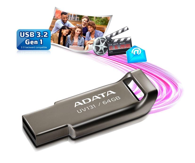 Memoria USB Adata UV131, 32GB, USB 3.0, Gris