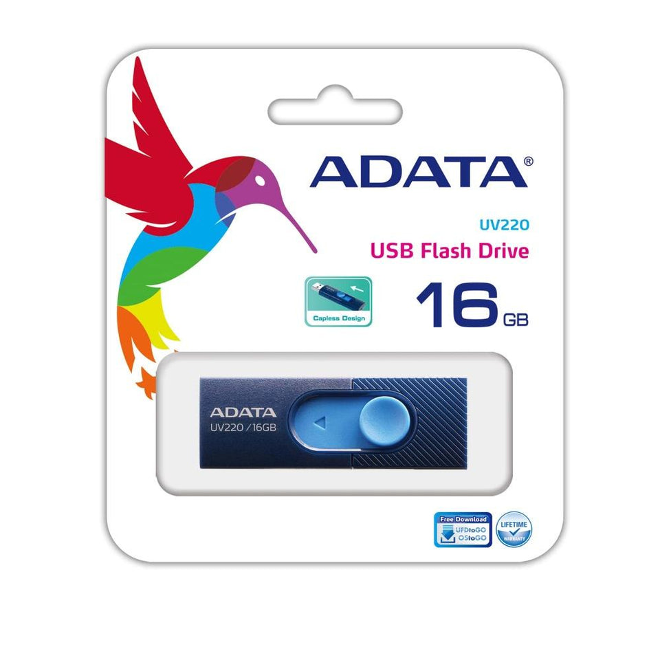 Memoria USB Adata UV220, 16GB, USB 2.0, Azul