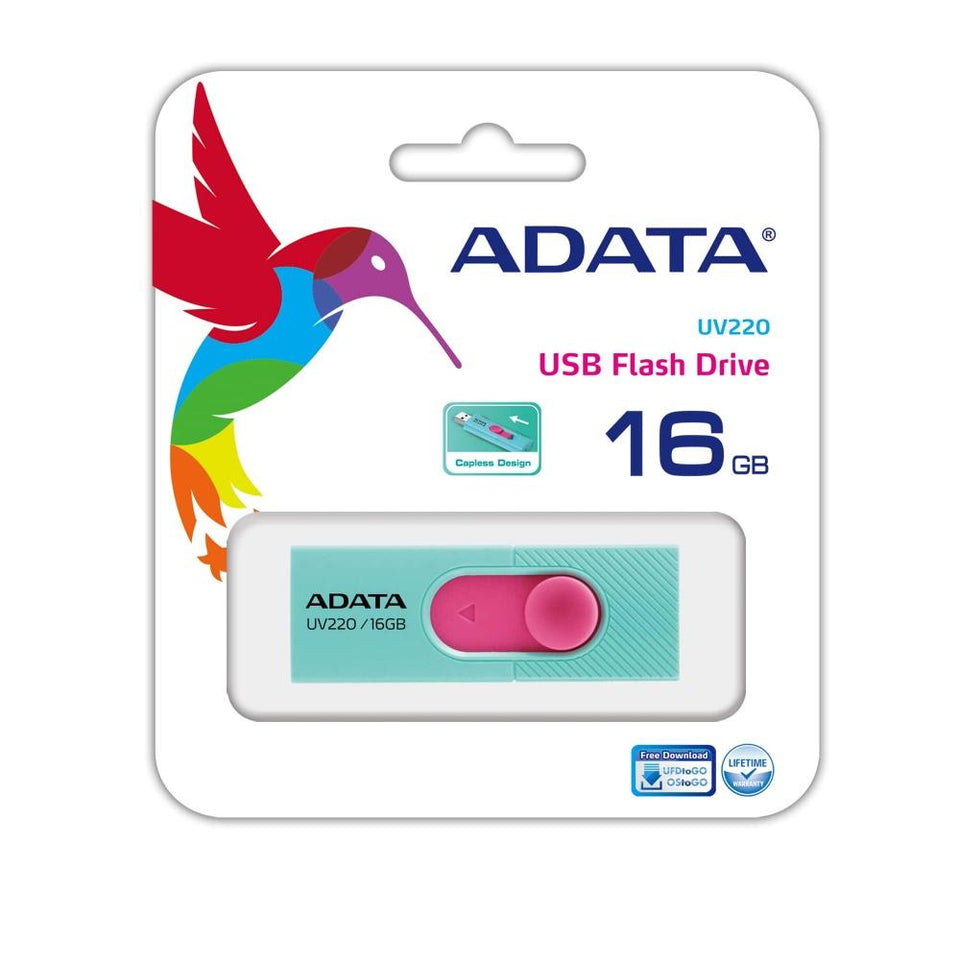 Memoria USB Adata UV220, 16GB, USB 2.0, Rosa/Turquesa