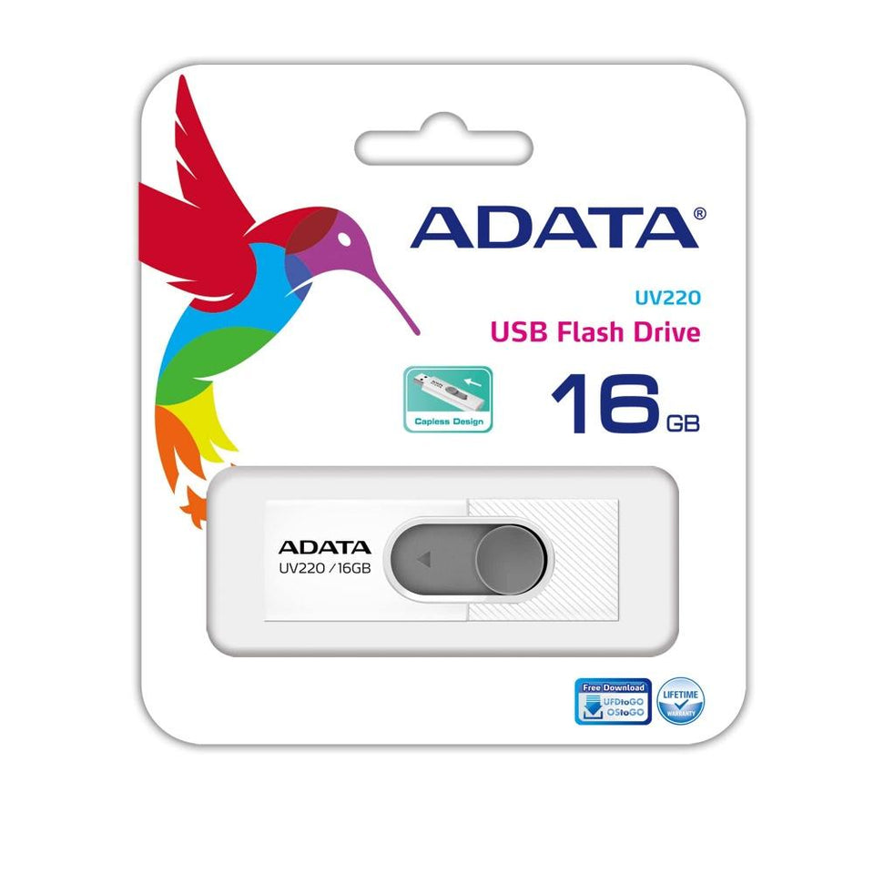 Memoria USB Adata UV220, 16GB, USB 2.0, Gris/Blanco