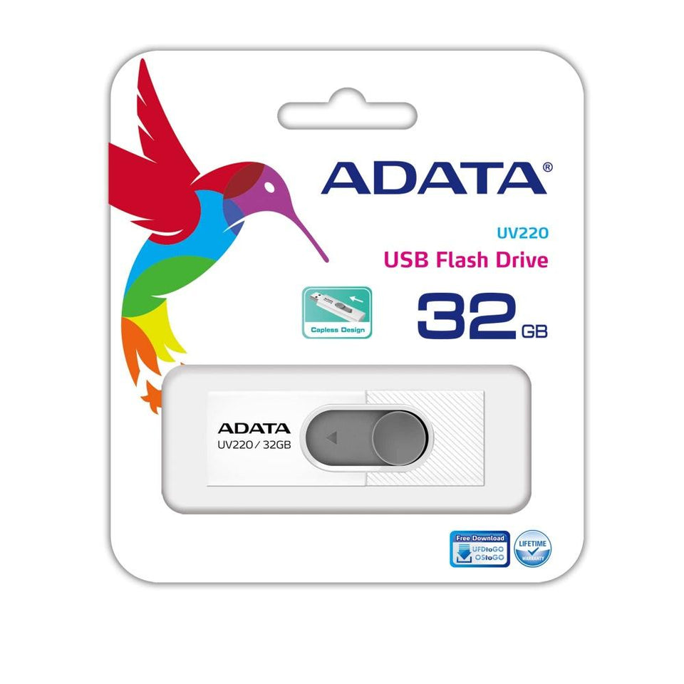 Memoria USB Adata UV220, 32GB, USB 2.0, Gris/Blanco