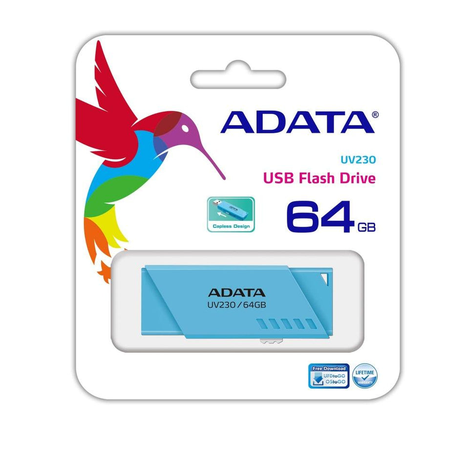 Memoria USB Adata UV230, 64GB, USB 2.0, Azul