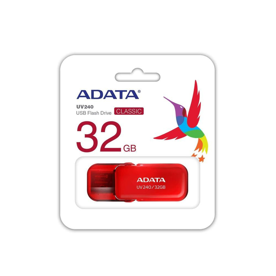 Memoria USB Adata UV240, 32GB, USB 2.0, Rojo