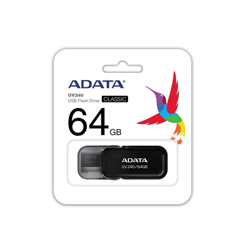 Memoria USB Adata UV240, 64GB, USB 2.0, Negro