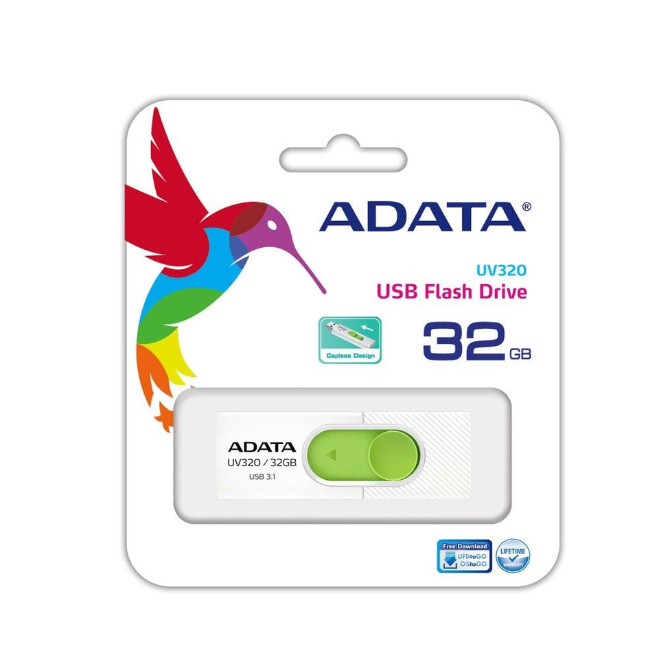 Memoria USB Adata UV320, 32GB, USB 3.1, Verde/Blanco
