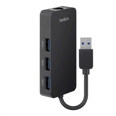 Belkin Hub USB 3.1 Macho - 3x USB 3.1 Hembra / 1x RJ-45, 5000 Mbit/s, Negro