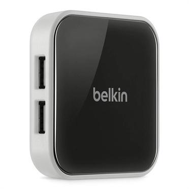 Belkin Hub Powered Desktop USB 2.0 de 4 Puertos, 480 Mbit/s, Negro/Plata