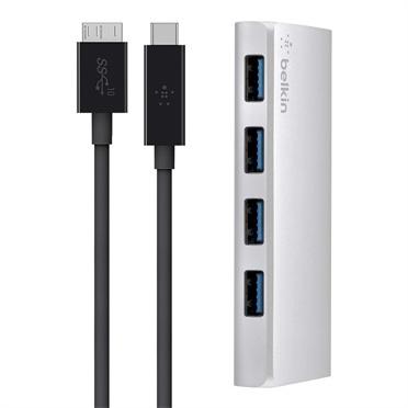 Belkin Hub USB C Macho - 4x USB A Hembra, 5000 Mbit/s, Plata