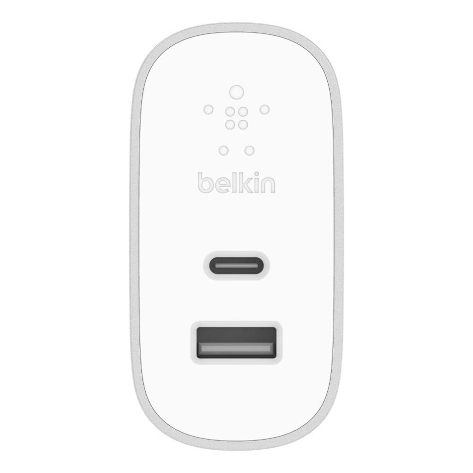Belkin Cargador de Pared BOOST↑CHARGE, 27W, 1x USB-C, 1x USB A, Plata/Blanco