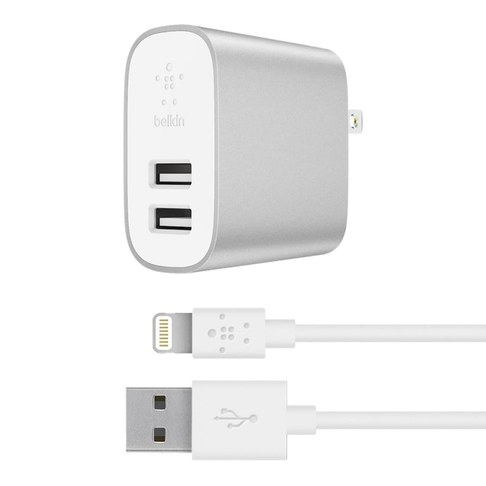 Belkin Cargador de Pared BOOSTCHARGE, 24W, 2x USB 2.0, Gris/Blanco