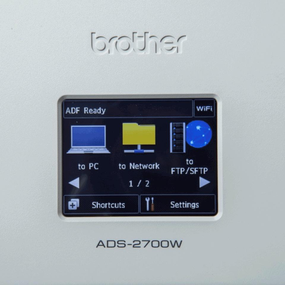 Scanner Brother ADS-2700W, 600 x 600DPI, Color, USB 2.0, WiFi, Negro/Blanco