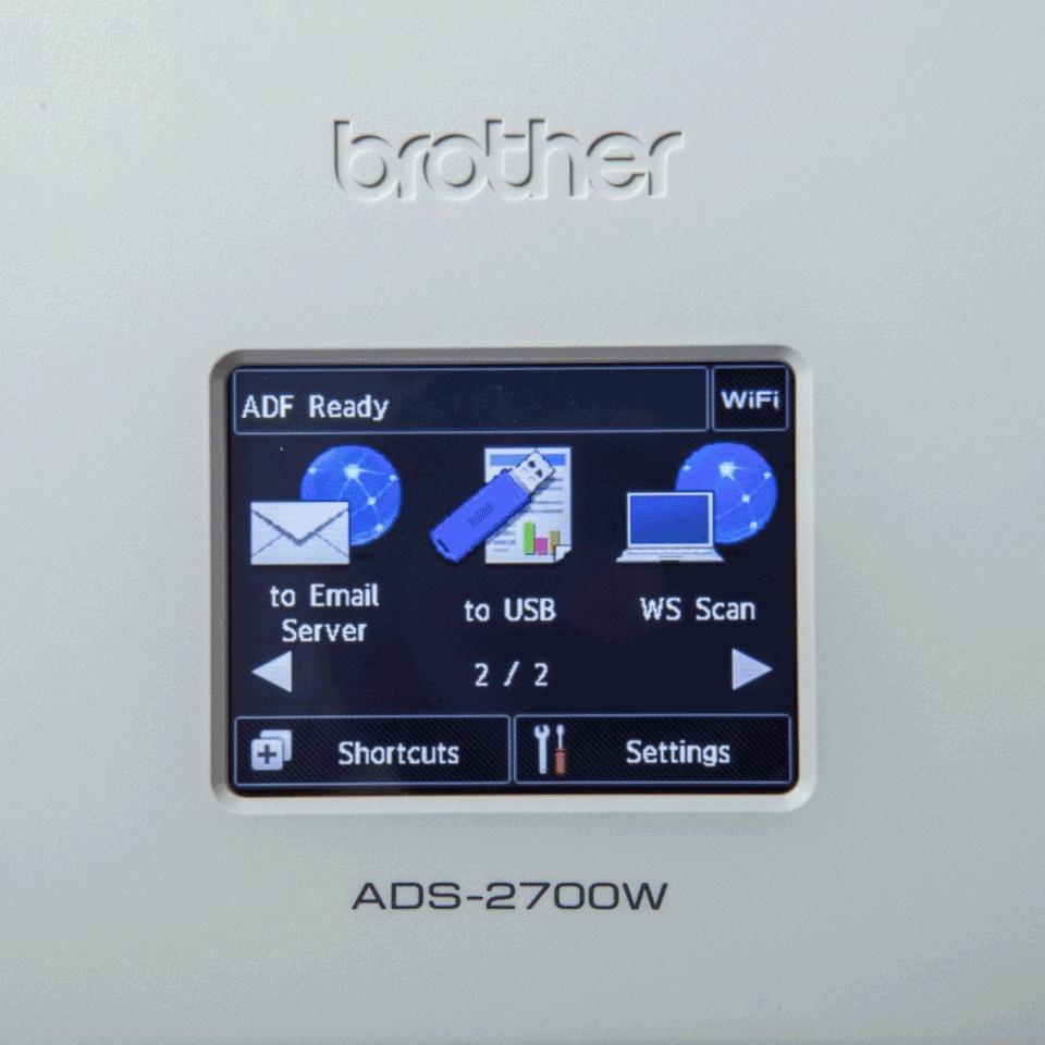 Scanner Brother ADS-2700W, 600 x 600DPI, Color, USB 2.0, WiFi, Negro/Blanco