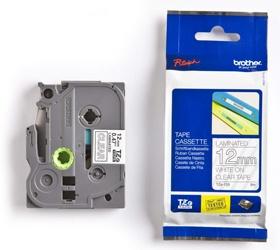 Cinta Brother TZE135 Blanco sobre Transparente, 12mm x 8 Metros