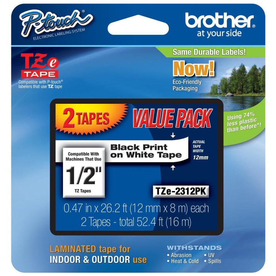 Cinta Brother TZE2312PK Negro sobre Blanco, 1.2mm x 8m
