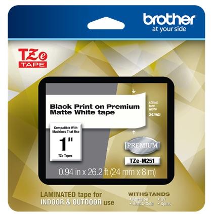 Cinta Brother TZEM251 Negro/Blanco, 2.4cm x 8m, para Brother
