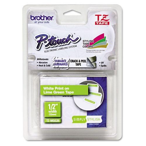 Cinta Brother TZEMQG35 Blanco sobre Verde, 12mm x 5m