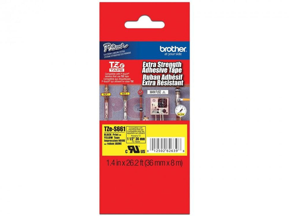 Cinta Brother TZES661 Negro sobre Amarillo, 36mm x 8m