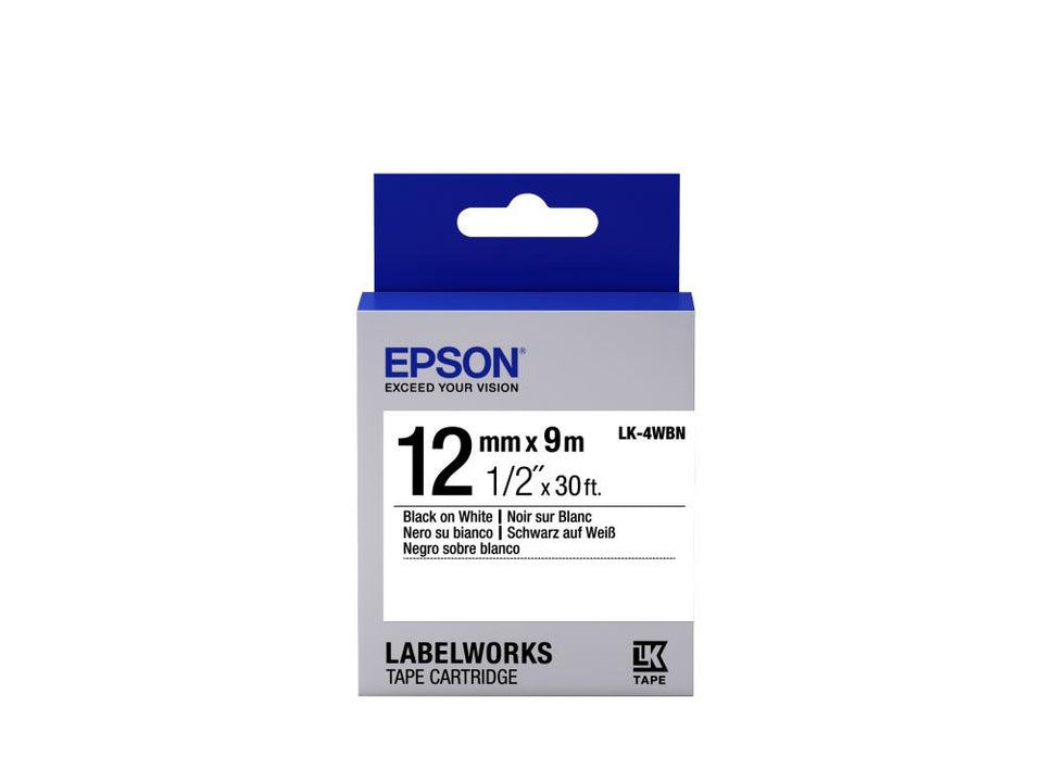 Cinta Epson LK-4WBN Negro sobre Blanco, 12mm x 9m