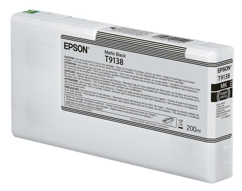 Cartucho Epson UltraChrome HD T913 Negro Mate, 200ml
