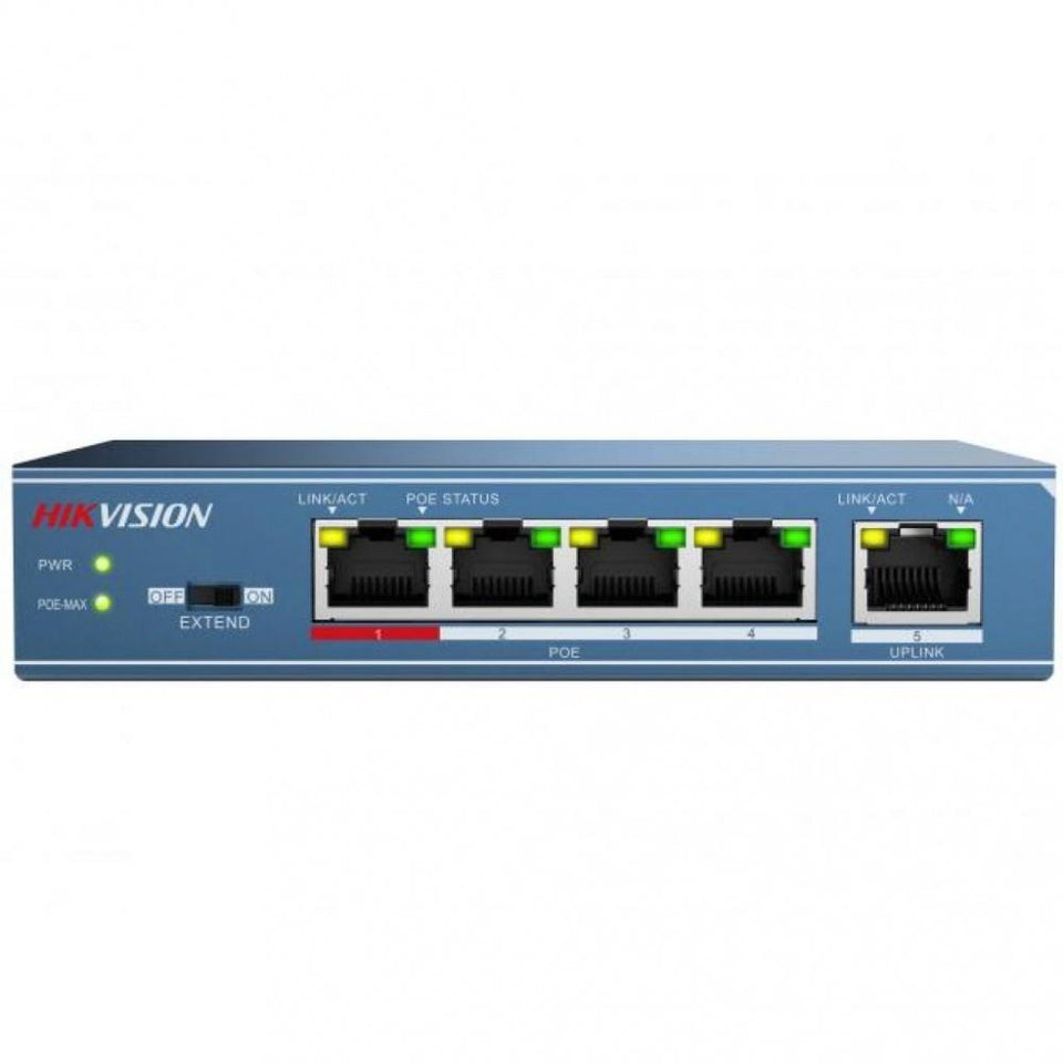 Switch Hikvision Fast Ethernet DS-3E0105P-E/M, 5 Puertos 10/100Mbps, 1Gbit/s, 1000 Entradas - No Administrable