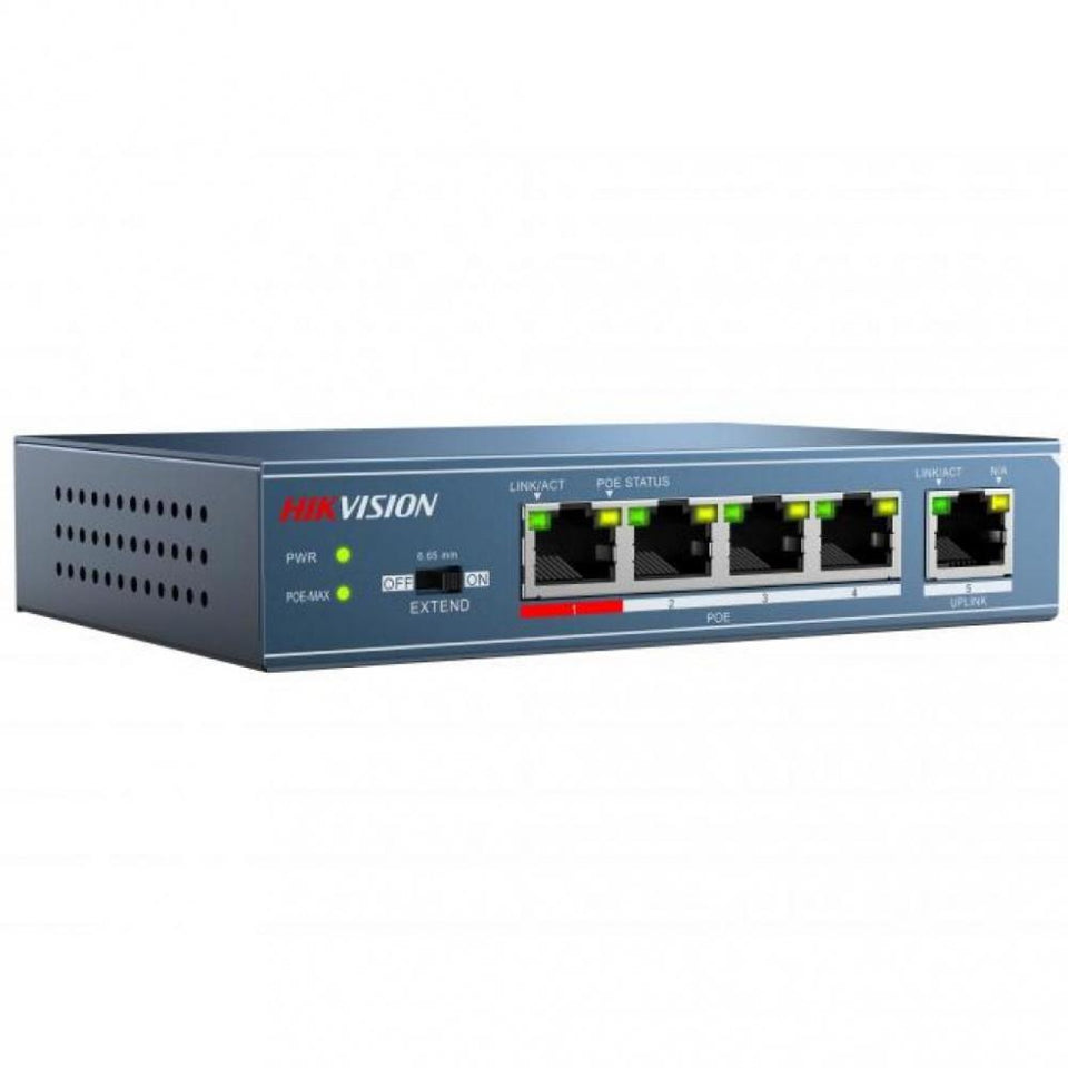 Switch Hikvision Fast Ethernet DS-3E0105P-E/M, 5 Puertos 10/100Mbps, 1Gbit/s, 1000 Entradas - No Administrable