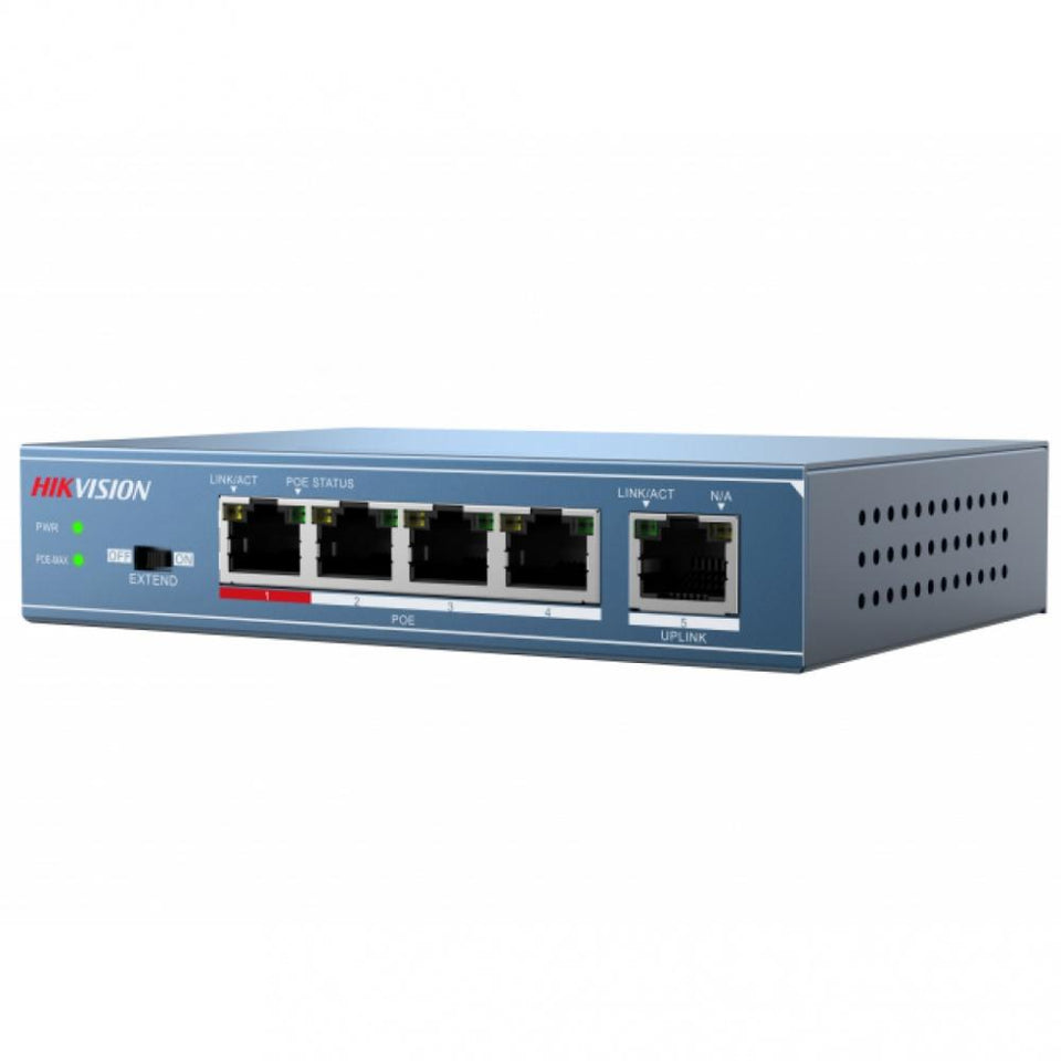 Switch Hikvision Fast Ethernet DS-3E0105P-E/M, 5 Puertos 10/100Mbps, 1Gbit/s, 1000 Entradas - No Administrable