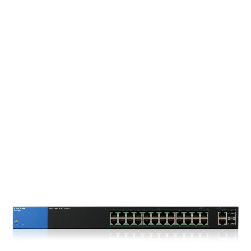 Switch Linksys Gigabit Ethernet LGS326MP Busisness PoE+ Smart, 24 Puertos 10/100/1000 Mbps + 2 Puertos SFP, 52 Gbit/s, 8000 Entradas - Gestionado