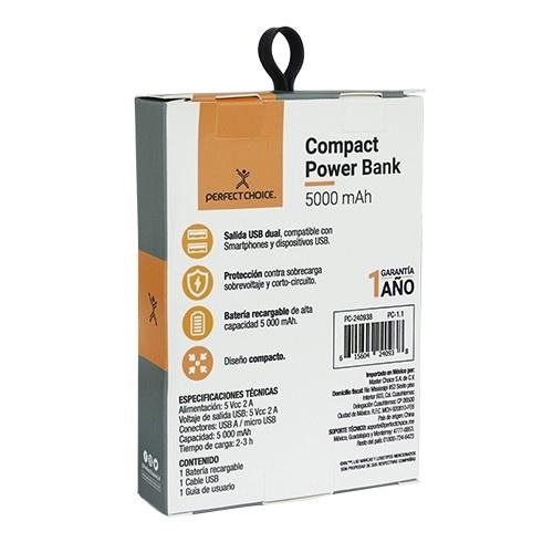 Cargador Portátil Perfect Choice Power Bank Compacto, 5000mAh, Negro