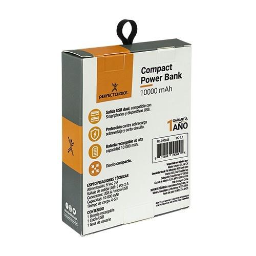 Cargador Portátil Perfect Choice Power Bank Compacto, 10.000mAh, Negro