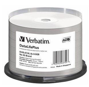 Verbatim Torre de Discos Virgenes DataLifePlus, DVD+R, 8.5GB, 8x, Blanco, Imprimible, 50 Piezas
