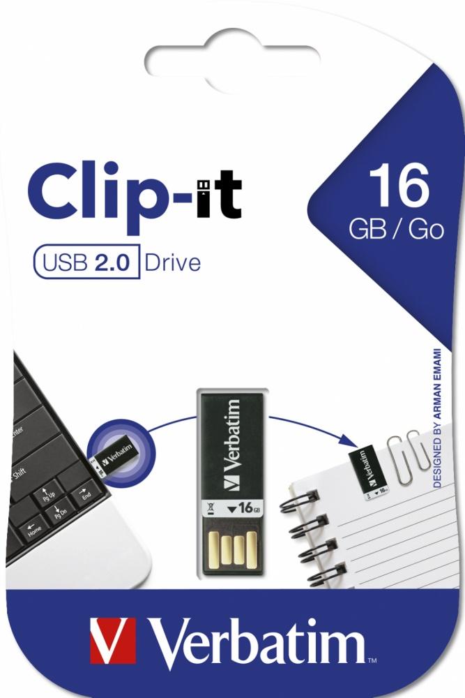 Memoria USB Verbatim Clip-it, 16GB, USB 2.0, Negro