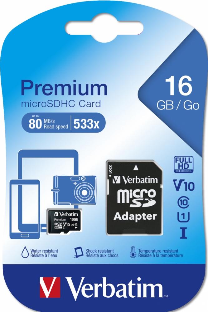 Memoria Flash Verbatim, 16GB microSDHC Clase 10, con Adaptador