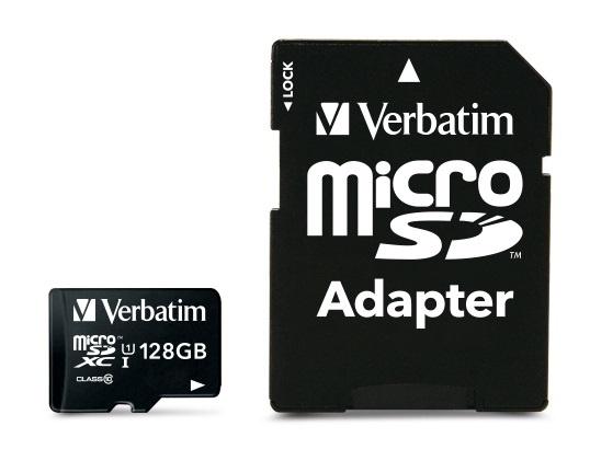 Memoria Flash Verbatim, 128GB MicroSDHC UHS-I Clase 10, con Adaptador