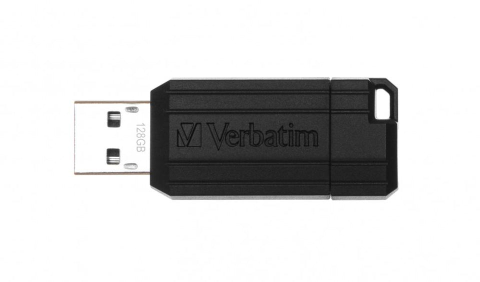 Memoria USB Verbatim PinStripe, 128GB, USB 2.0, Negro