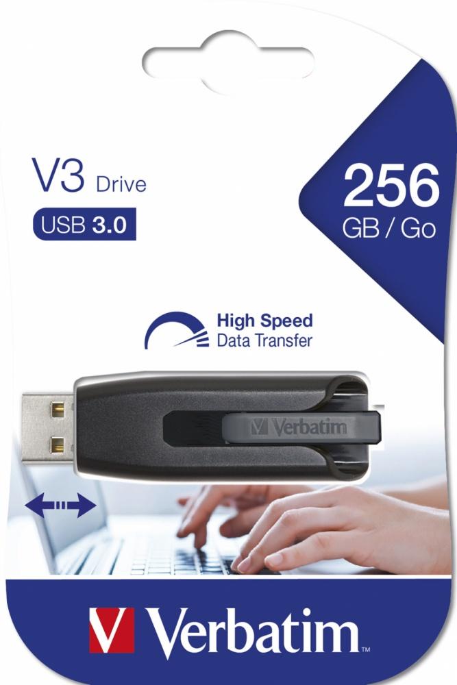 Memoria USB Verbatim V3, 256GB, USB 3.2, Negro