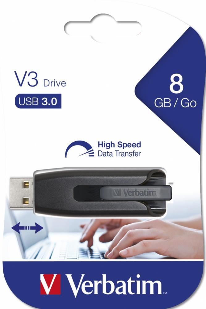 Memoria USB Verbatim Store 'n' Go V3, 8GB, USB 3.0, Negro/Gris