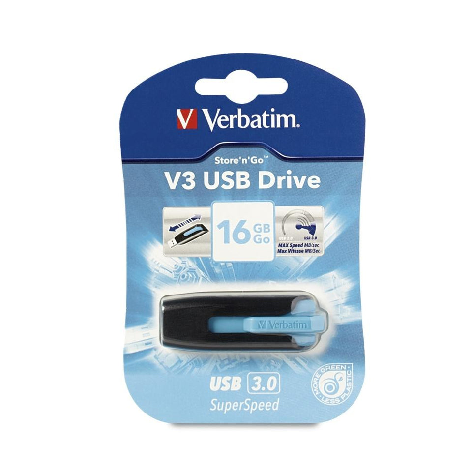 Memoria USB Verbatim Store 'n' Go V3, 16GB, USB 3.0, Negro/Azul
