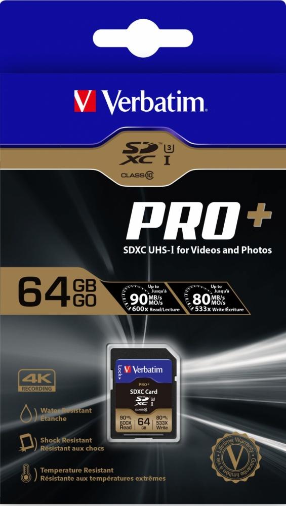 Memoria Flash Verbatim Pro+, 64GB SDXC Clase 10
