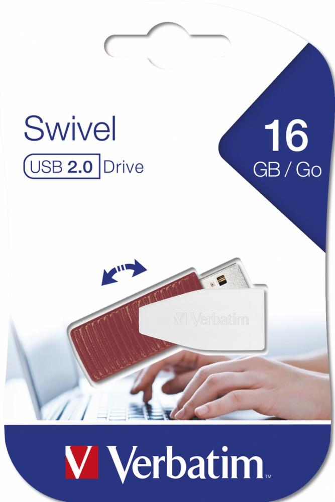 Memoria USB Verbatim Store'n'Go Swivel, 16GB, USB 2.0, Rojo